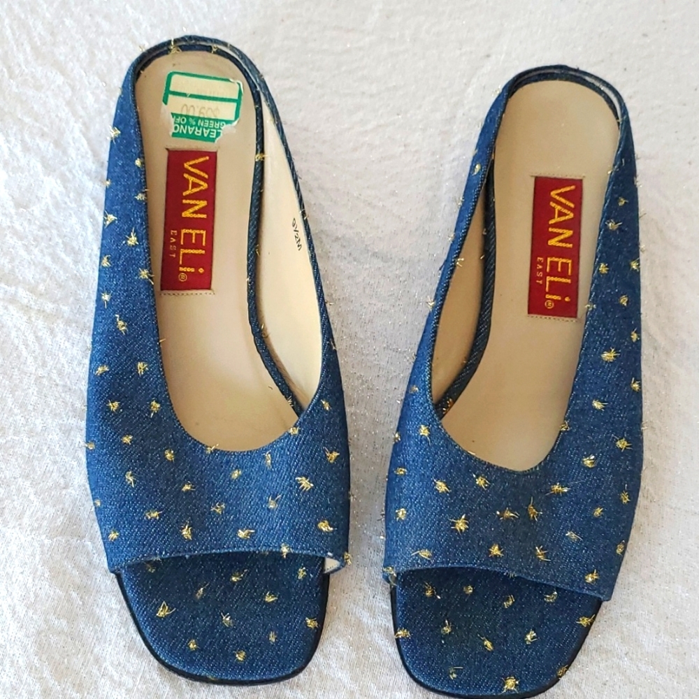 Vaneli Blue and Gold Flats